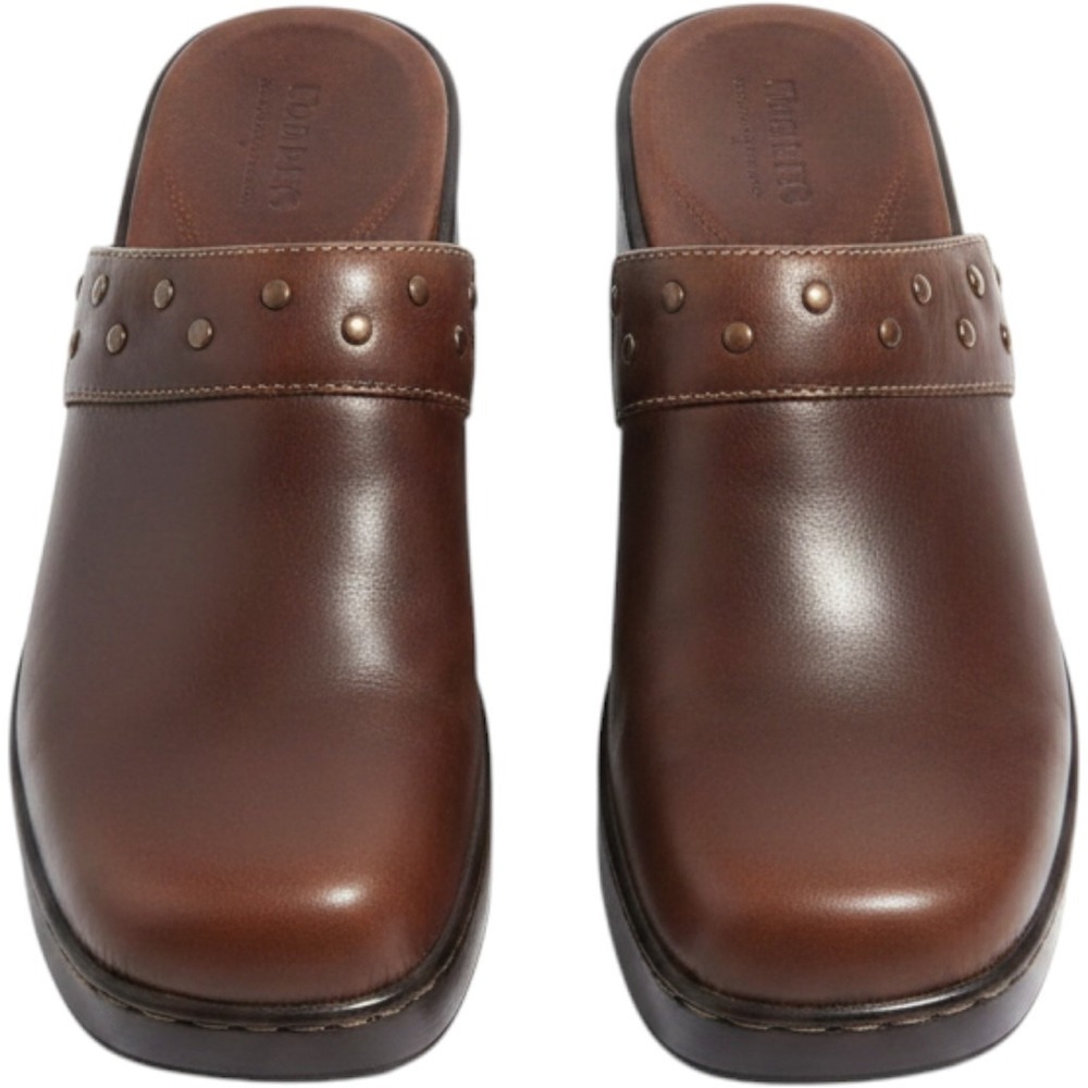 Born Womens Brown Leather Studded Platform Clogs Mules Size 8/39 4079 234